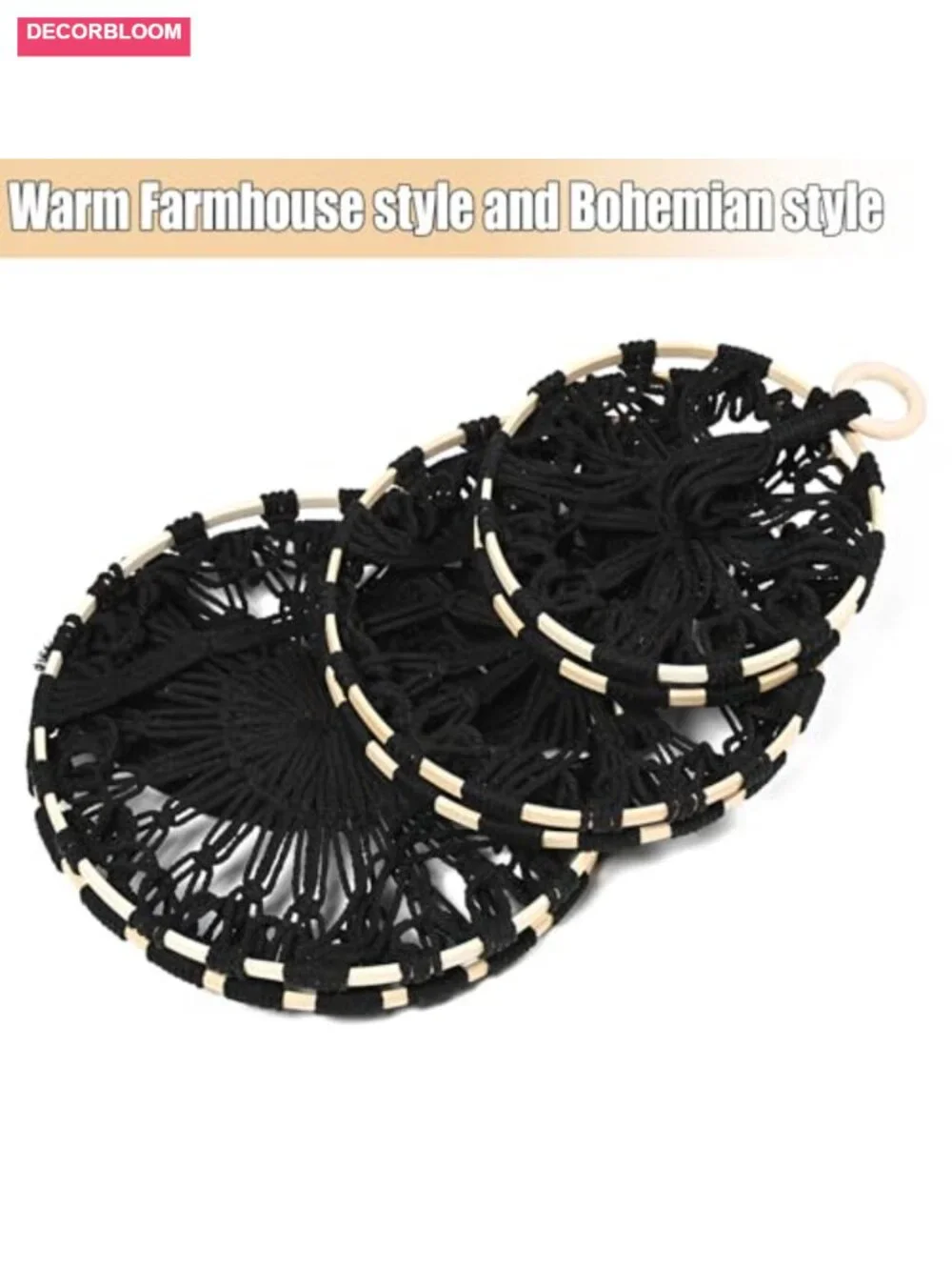 3 Tier Hanging Fruit Basket Macrame Cotton Rope Handwoven Hammock Produce